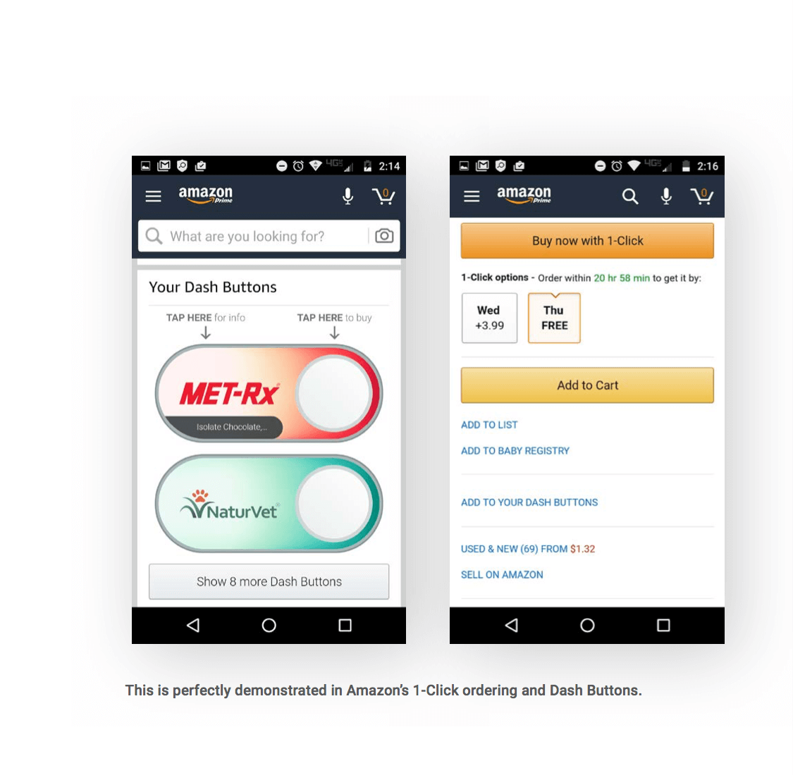 Amazon mobile app checkout dashboard