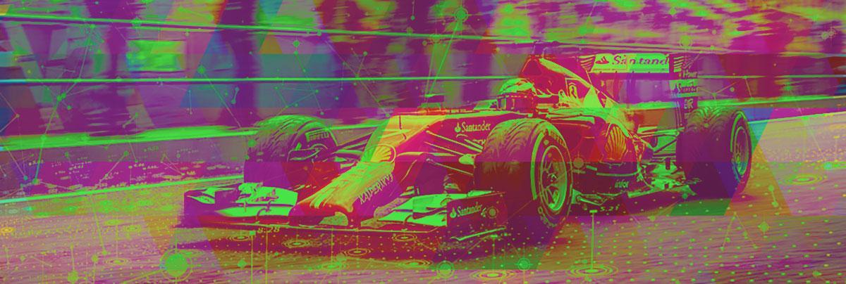Red Bull Formula One car racing on track with orange filter