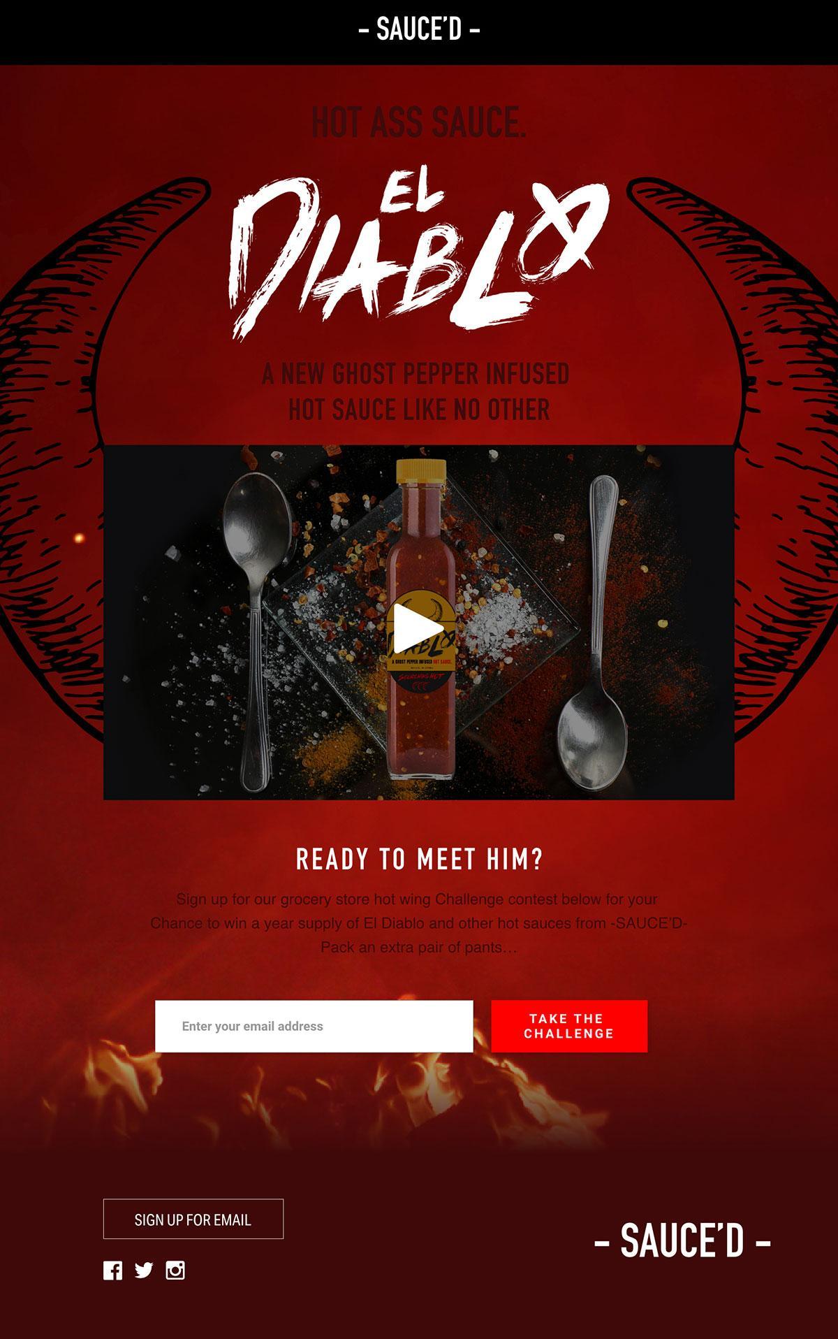 El Diablo hot sauce landing page