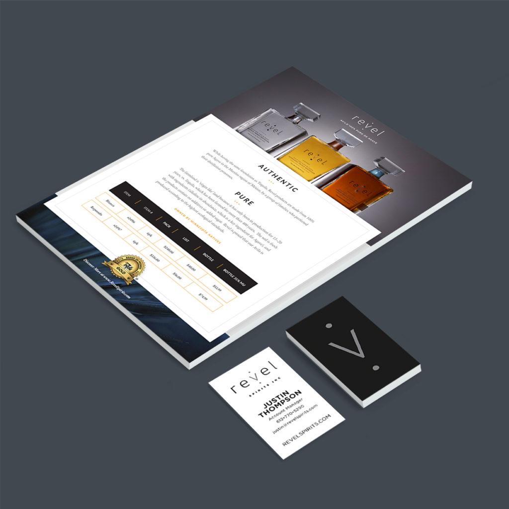 Revel stationary mockup featuring business cards and homepage