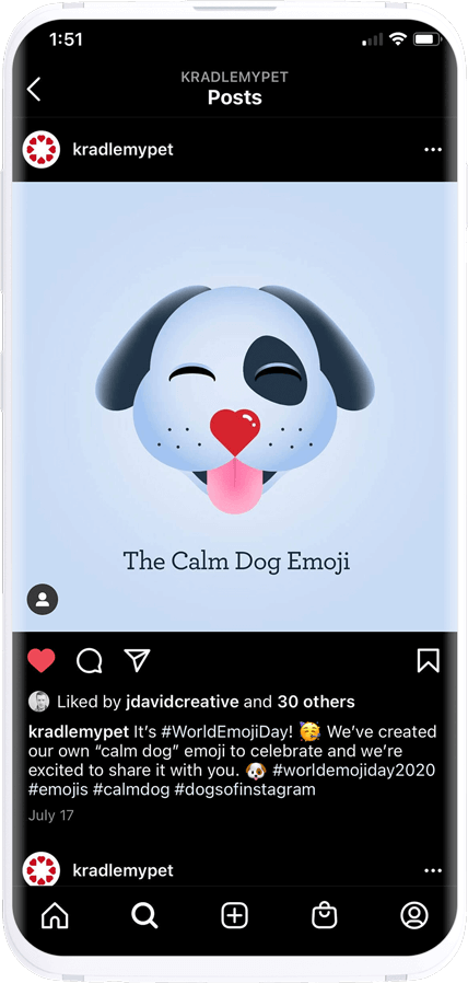 Kradle instagram post mockup with dog graphic