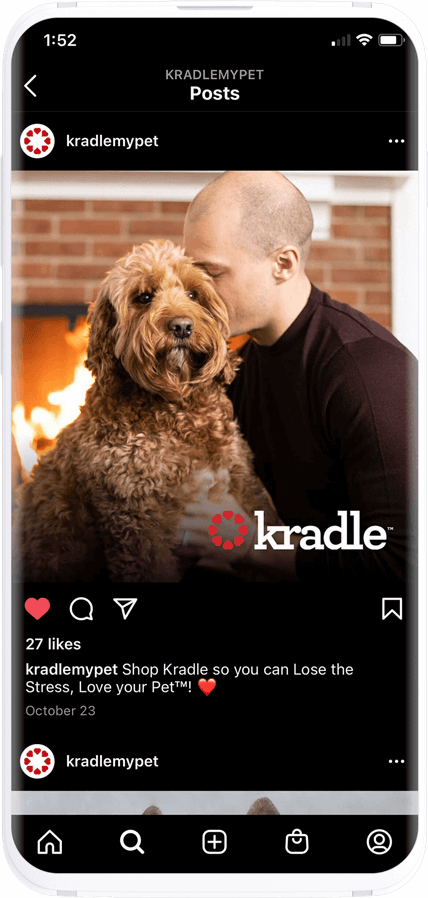 Kradle instagram post mockup with man and dog