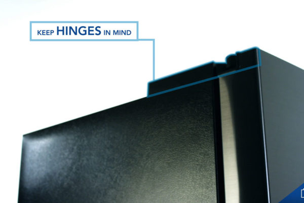 Lowe's keep hinges in mind graphic for Samsung refrigerators