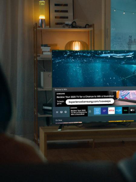 Large Samsung tv displaying home menu screen