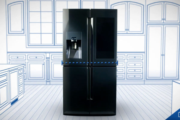 Samsung refrigerator graphic in blue prints for kitchen