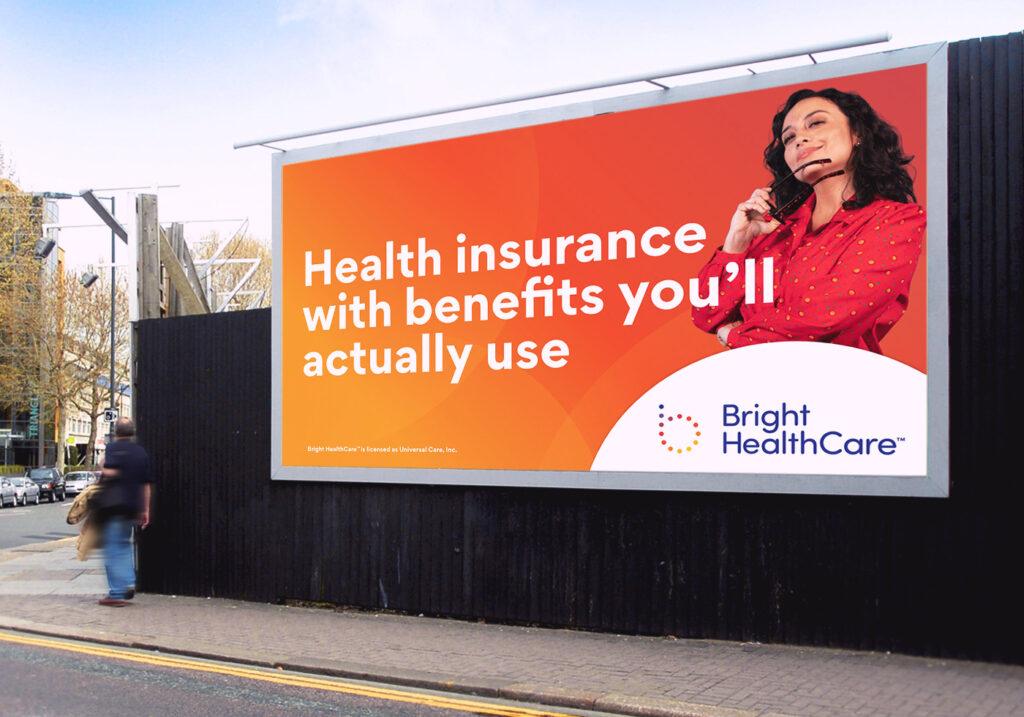 Bright Health Care outdoor billboard displaying message for $0 primary care visits.