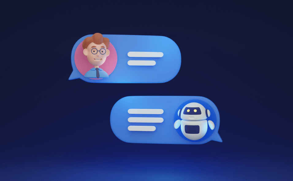 Animated chat graphic between man and robot