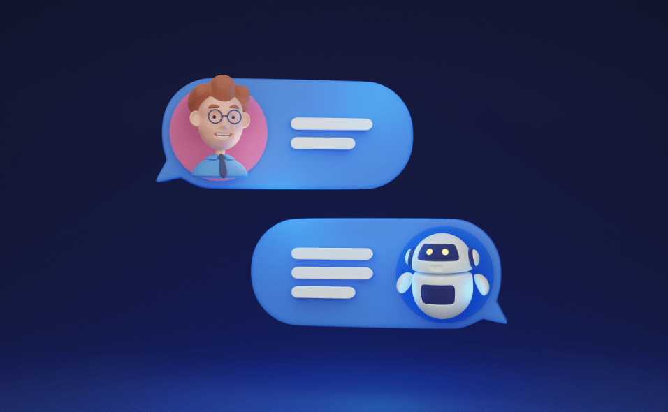 Cartoon blue talk bubbles with man and robot