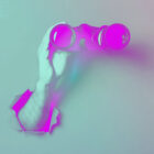 Colorized image of hand holding hot pink binoculars