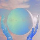 Colorized image of sphere with robot hands