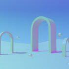 Image of green and blue arches and balls