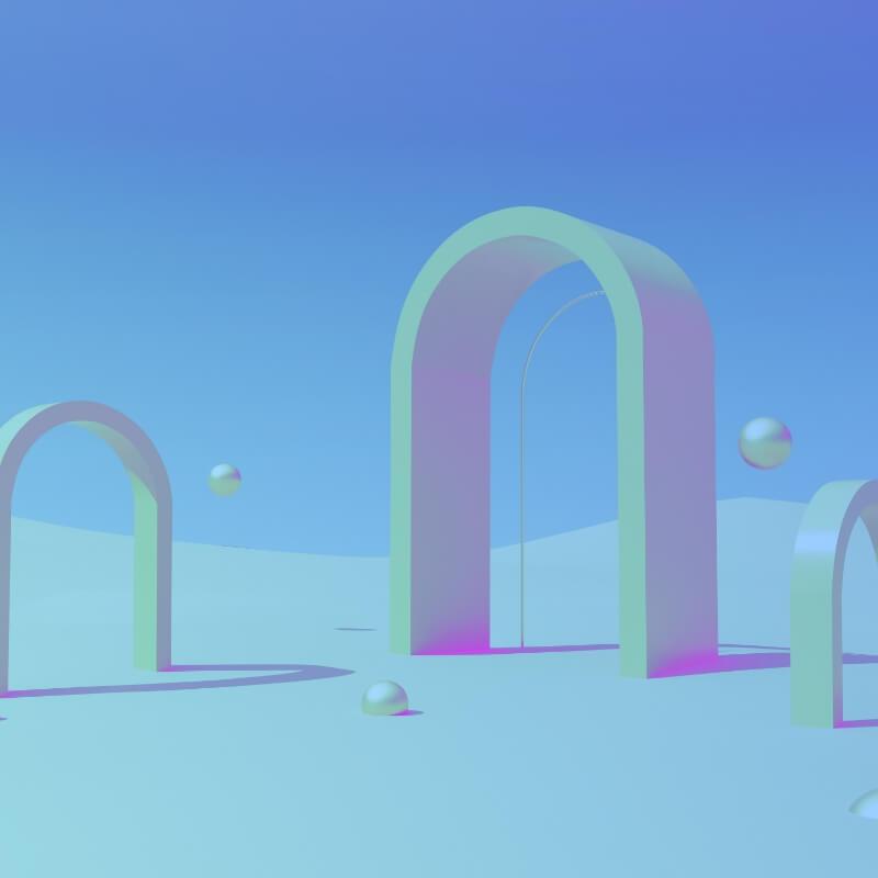 Image of green and blue arches and balls