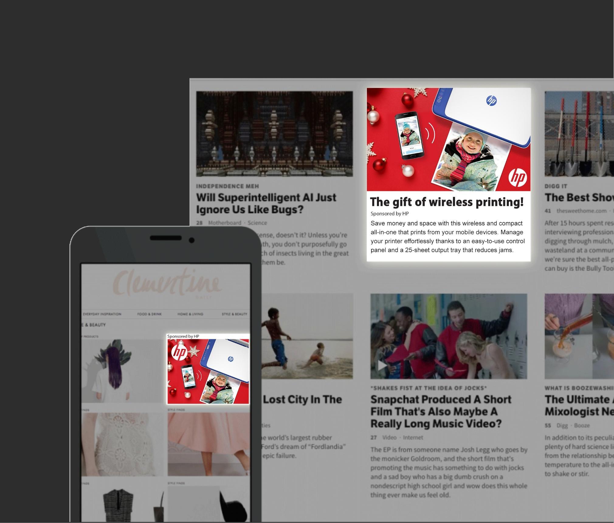 Mobile phone and HP and Walmart native advertising