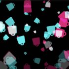 A digital abstract image featuring multiple overlapping shopping bag icons in shades of pink, cyan, and white against a black background. The bags vary in size and opacity, creating a dynamic and layered visual effect.
