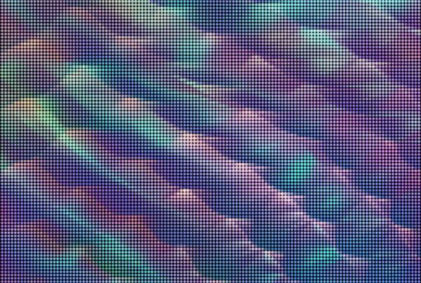 A close-up of a digital screen displaying a colorful abstract pattern with diagonal waves of pastel shades, such as green, blue, and purple, arranged in a grid of small dots.