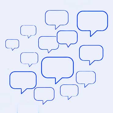 A group of blue speech bubble outlines of varying sizes, inspired by SEO for AI answer engines, arranged in a diagonal pattern on a light background.